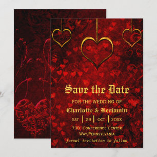 Rode Gotische Trouwkaart Opslag Datum Save The Date