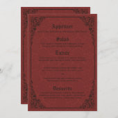 Rode Gotische Victoriaans Damask Bruiloft Menu Kaa (Voorkant / Achterkant)