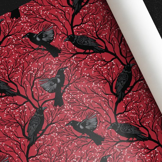 Rode Gotische Winter Berry Ravens Kerstmis Cadeaupapier