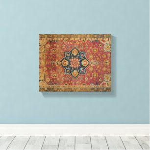 Rode Goud Kashan Tapijt Perzisch Aziatisch Canvas Afdruk