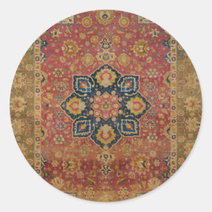 Rode Goud Kashan Tapijt Vloerkleed Perzisch Aziati Ronde Sticker