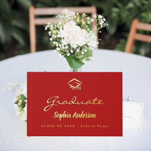 Rode goud naam script dop Afstuderen Gastenboek