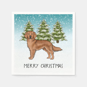Rode Goud Retriever Blauwe Winter Kerstmis Servet