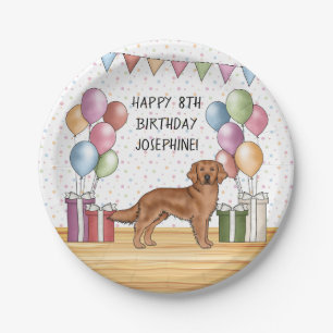 Rode Goud Retriever Kleurrijke Pastel Verjaardag Papieren Bordje