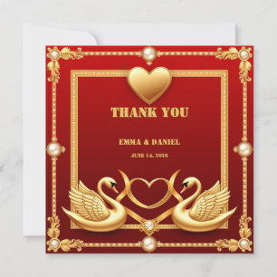 Rode Goud Zwaan Bruidspaar Decoratie 💍 Bedankkaart