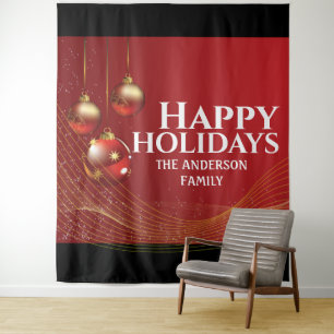 Rode gouden ballen elegante lint Kerstgroeten Wandkleed