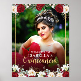 Rode Gouden Bloemen Foto Quinceañera Welkomstbord Poster