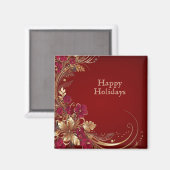 Rode Gouden Bloemen Vakantiemagnet Magneet (Voorkant / Achterkant)