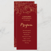 Rode Gouden Bloemen Verjaardagsprogramma Programma (Voorkant / Achterkant)