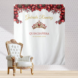 Rode Gouden Bloemstuk Quinceañera Achtergrond Wandkleed