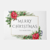 Rode Gouden Botanische Waterverf Kerstvakantie Deurmat (Voorkant)