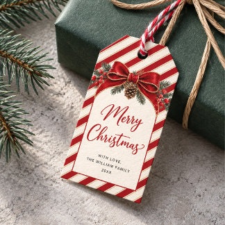 Rode Gouden Candy Cane Streep Cadeaulabel