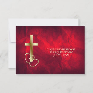 Rode Gouden Christelijk Kruis Bruiloft RSVP Kaartje