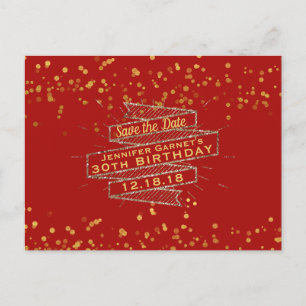 Rode Gouden Confetti Verjaardag Save the Date Aankondigingskaart