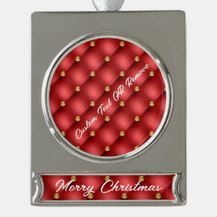 Rode Gouden Diamanten Aangepaste Tekst Kerstmis Or Verzilverd Banner Ornament