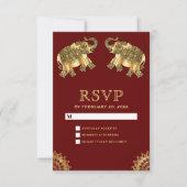 Rode Gouden Etnische Olifanten Indiase RSVP Kaartje (Voorkant)