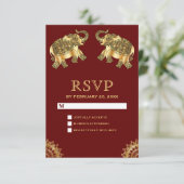 Rode Gouden Etnische Olifanten Indiase RSVP Kaartje (Staand voorkant)