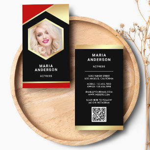 Rode Gouden Folie Model Actrice QR Code Foto Visitekaartje