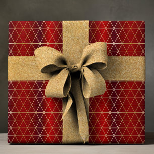 Rode Gouden Geometrische Driehoek Kerstpatroon Cadeaupapier