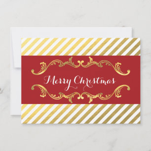 Rode & Gouden Gestreepte Kerstkaart