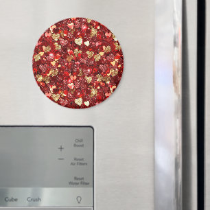 Rode Gouden Glitter Harten Magneet