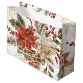 Rode Gouden Glitter Kerstbloem Groot Cadeauzakje (Voorkant Gekanteld)