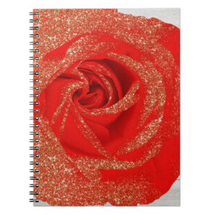 Rode Gouden Glitter Roos Witte Houten Shabby Chic Notitieboek