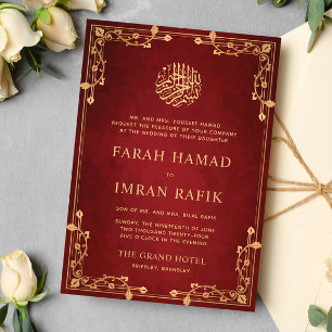 Rode  Gouden Grens Islamitische Moslim Bruiloft Kaart