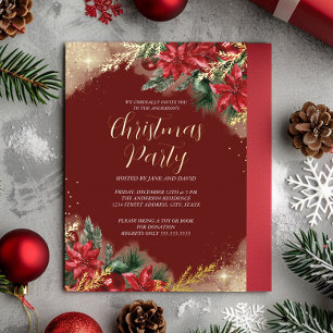 Rode Gouden Groene Blad Christmas Feest Folie Uitnodiging