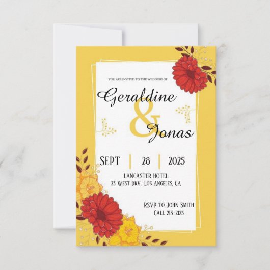 Rode Gouden Huwelijksuitnodiging Template Kaart (Voorkant)
