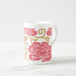 Rode Gouden Japanse BloemenKimono Porselein Kop