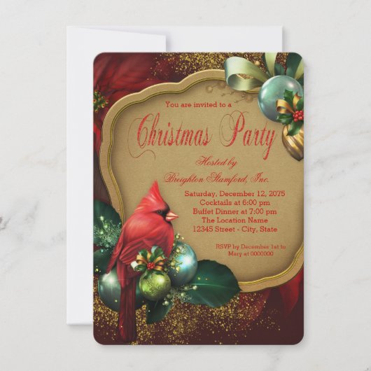 Rode Gouden Kardinaal Zakelijk Kerstfeest Kaart (Voorkant)