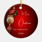Rode gouden kerstballen keramisch ornament (Voorkant)