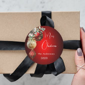 Rode gouden kerstballen ronde sticker