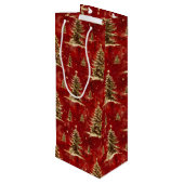 Rode gouden kerstbomen wijn cadeautas (Achterkant Gekanteld)