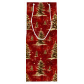 Rode gouden kerstbomen wijn cadeautas (Achterkant)