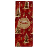 Rode gouden kerstbomen wijn cadeautas (Voorkant)