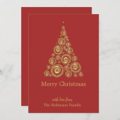 Rode gouden kerstboom bedankkaart (Voorkant / Achterkant)