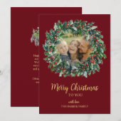 Rode & Gouden Kerstkrans Vakantie Kaart (Voorkant / Achterkant)