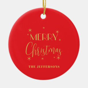 Rode & Gouden Kleuren Prettig Kerstfeest Nieuwjaar Keramisch Ornament