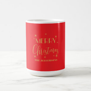 Rode & Gouden Kleuren Prettig Kerstmis Familienaam Koffiemok