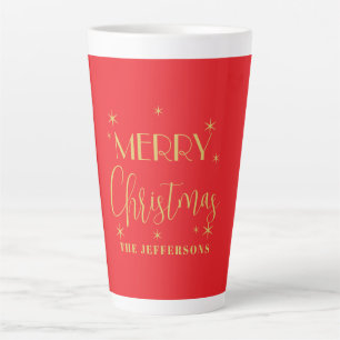 Rode & Gouden Kleuren Prettig Kerstmis Familienaam Latte Mok