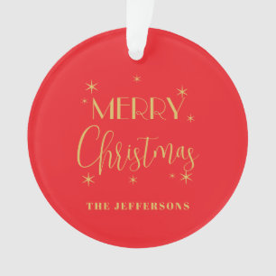 Rode & Gouden Kleuren Prettig Kerstmis Familienaam Ornament