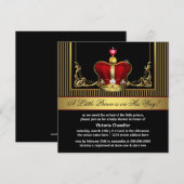 Rode Gouden Kroon Prins Baby Douche Uitnodigingen (Voorkant / Achterkant)