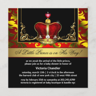 Rode Gouden Kroonprins Baby Shower Uitnodigingen