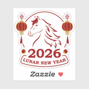 Rode Gouden Lantaarn Paard 2026 Maankalender Nieuw Sticker