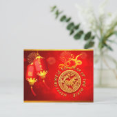 Rode Gouden Lantaarns Chinese Paard knipwerk 2026 Briefkaart (Staand voorkant)