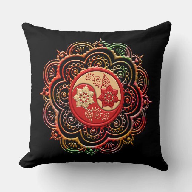 Rode & Gouden Mandala Kussen (Voorkant)