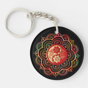 Rode & Gouden Mandala Sleutelhanger