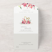 Rode gouden orchidee Waterverf All In One Uitnodiging (Buitenkant)